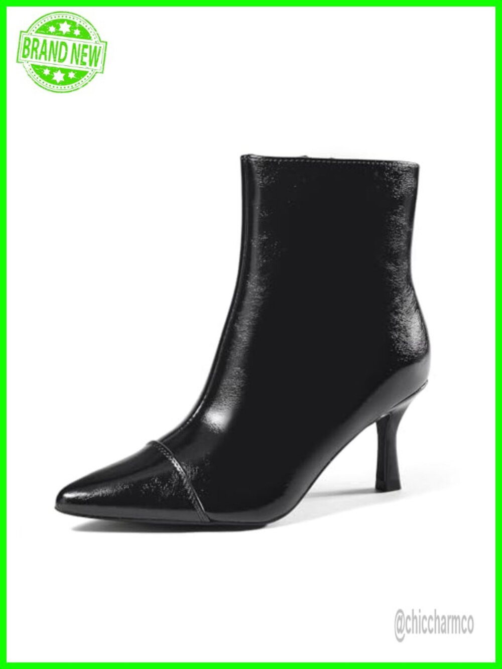 Pointed Toe Ankle Booties 3 Inch Heel Vegan Leather Side Zipper Women's